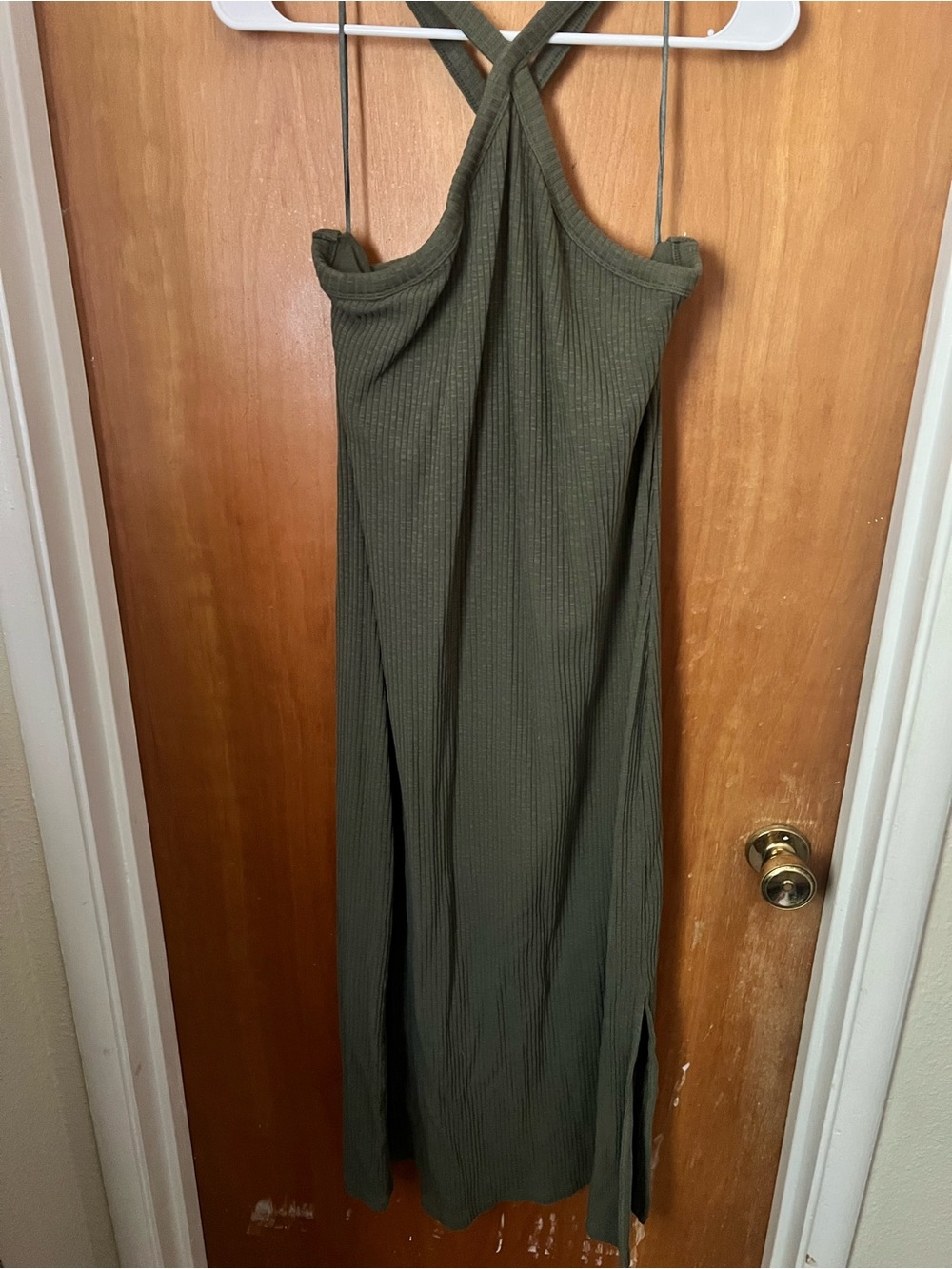 Sleeveless Olive Green Ribbed Maxi Dress - Classic Women's Dress